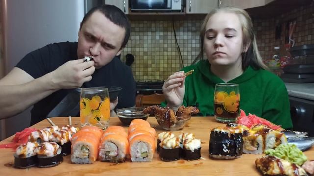 Мукбанг Роллы Гунканы Мидии Креветки Темпура филадельфия mukbang rolls