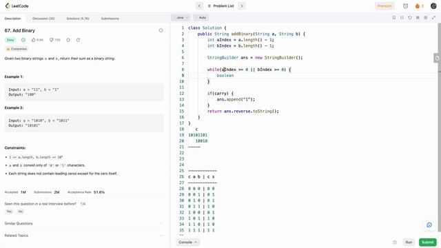 Leetcode 67 Add Binary (Java) смотреть онлайн