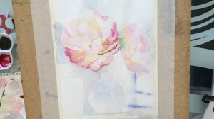 Акварель. Как я рисую пионы в вазе.