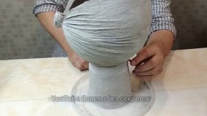 Цветочный горшок из  тряпок и цемента для сада своими руками.