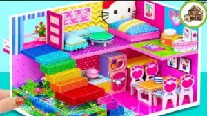 Миниатюрный домик hello kitty с милой гостевой и ванной комнатой, кухней и аквариумом из картона|115