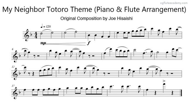 Totoro Theme Song (easy) ♩= 90 (Moderately Slow) Flute & Piano midi with metronome смотреть онлайн