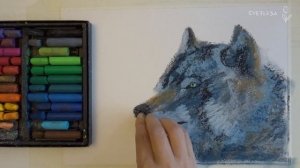 ?Хорошенький волк масляной пастелью на акварельной бумаге✨ Soft oil pastels mungyo