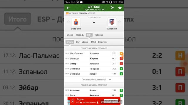 Испания Примера, Эспаньол Атлетико,П2 за 1.8 смотреть онлайн