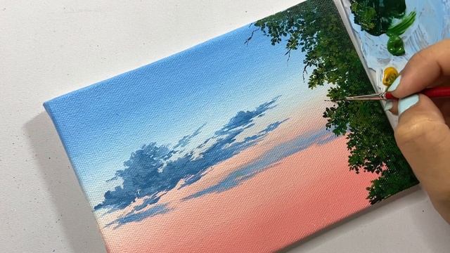 Sunset landscape painting tutorial/acrylic painting for beginners tutorial/acrylic painting tutoria смотреть онлайн