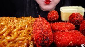 ASMR SPICY FIRE NOODLES, 까르보 불닭 볶음면, CHEESE BLOCK, CORN DOG, CHEESE SAUCE, 치즈 블럭 먹방, 치토스 핫도그 MUKBAN
