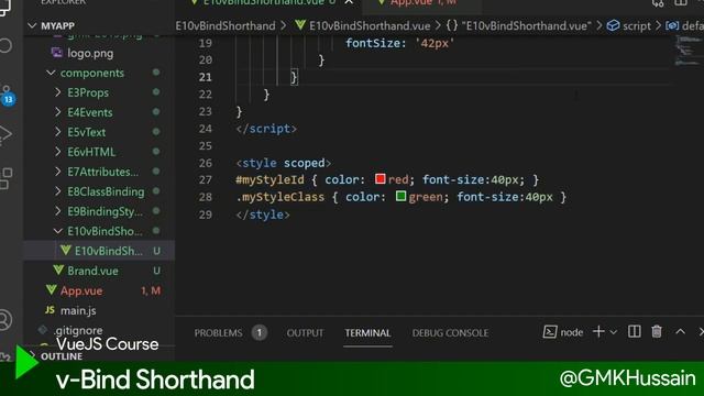 Vue #E10 ? vBind Shorthand using V-Bind Directive in Vue.js fundamentals tutorials crash course 202