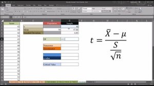 One-Sample T Test using Excel