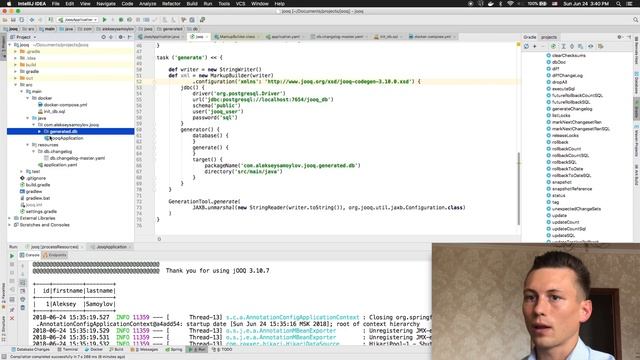 JOOQ, Gradle, Spring Boot, Liquibase simple example. Part 1 смотреть онлайн