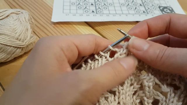 Ажурная шапочка спицами. 5 ряд. смотреть онлайн