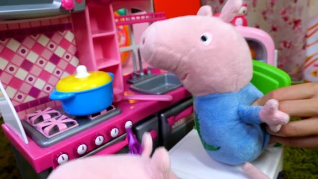 Пеппа и Джордж сварили очень много каши - что же делать? Видео игрушки Свинка Пеппа на русском язык