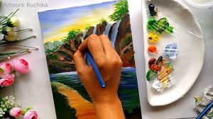 A Stunning Waterfall Scenery Painting ? | Step by step acrylic painting tutorial