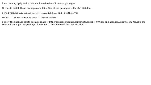 Ubuntu: Can't find libusb-1.0-0-dev package смотреть онлайн