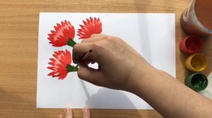 Рисуем гвоздики гуашью (Простой рисунок ко Дню Победы 9 мая) | Simple gouache carnations drawing