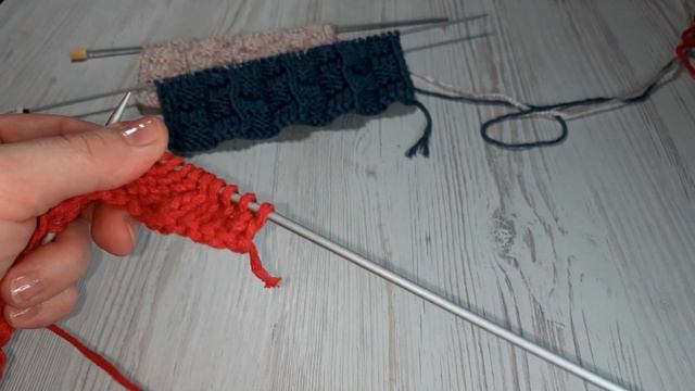 3Д узор спицами "Шахматки со смещением". Простой способ. 3D knitting pattern.