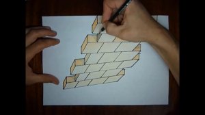 как нарисовать кирпичную стену 3D.  Простой рисунок