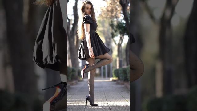 Walking in Christian Louboutin high heels | modeling a lbd and Falke polka dot tights