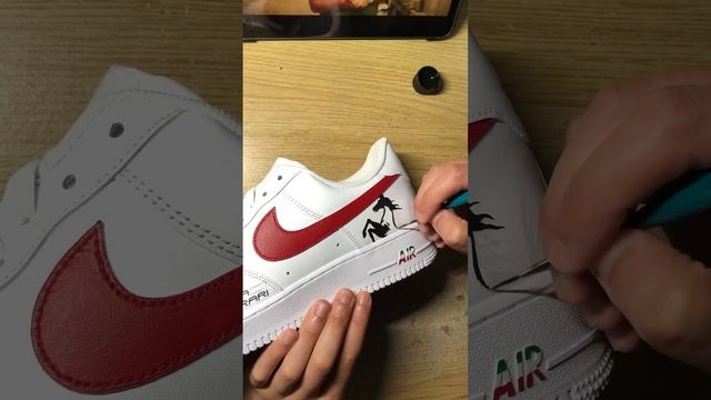 Painting the Ferrari Horse on Airforce 1 Scuderia Customs using leather paints, how to paint on sho