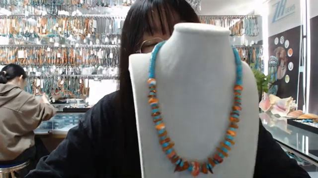 20240411-06 Natural turquoise  and orange spiny oyster  Handmade Gemstone Necklace