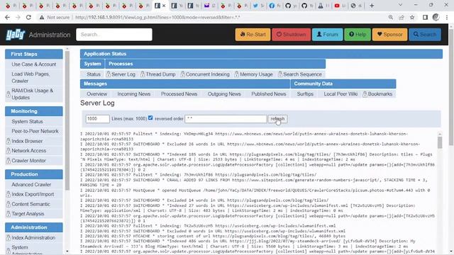 Live Stream Of a YaCy Search Engine with a Pihole an same pc crawl depth 3. смотреть онлайн
