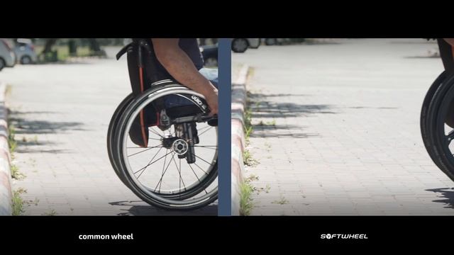 Сравнение обычных колес и колес SoftWheel для кресел-колясок при преодолении бордюров
