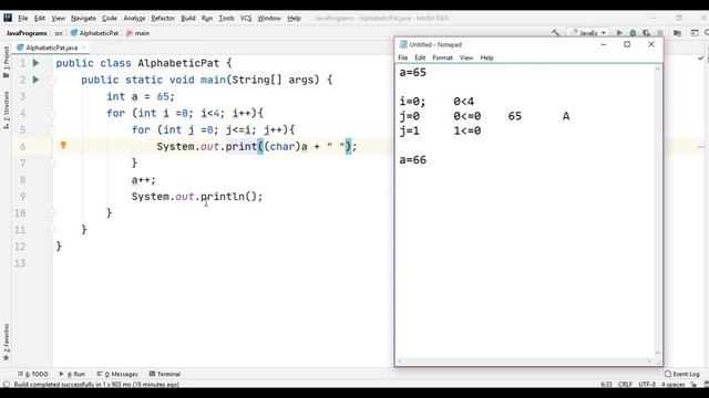Pattern 7 - Java program to print Alphabetic / Character Pattern || Java Pattern Programs