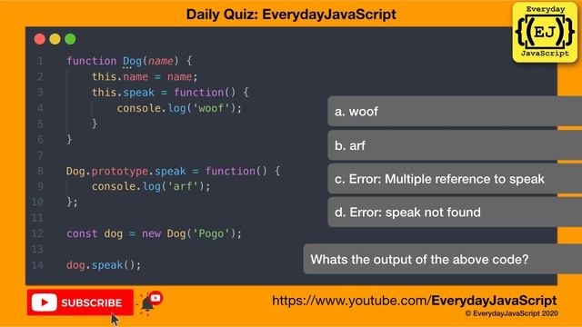 #DailyQuiz - Question 21 | Everyday JavaScript | Prototype