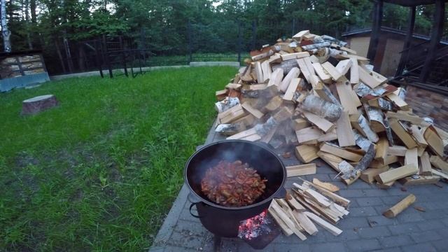Как приготовить Настоящий узбекский плов из баранины в казане на костре с бурым рисом рецепт