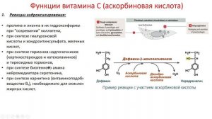 Биохимия. Лекция 20. Водорастворимые витамины. Витамин C. Аскорбиновая кислота.
