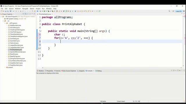 Java Program to Display Alphabets A to Z using loop with Explanation