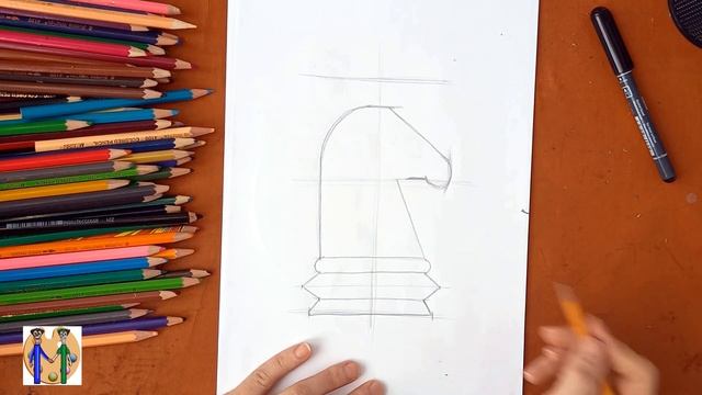 Как нарисовать коня (лошадь) из шахмат. Онлайн-школа рисования "Малевашки"