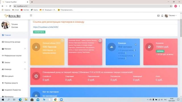 Главная Личного Кабинета сайта Www.royalbee.ru