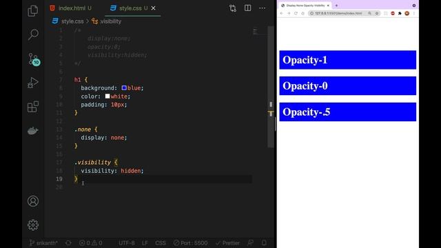 CSS3 Full Course[4K] - 36 | Display:none vs Visibility:hidden vs Opacity | Display Properties|Telug