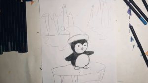 Рисуем с детьми пингвина цветными карандашами (рисование для детей 6-9 лет)