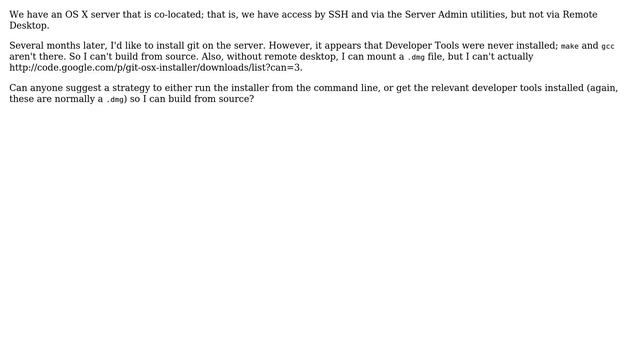 DevOps & SysAdmins: How can I install git on a remote OS X Server - without Developer Tools? смотреть онлайн