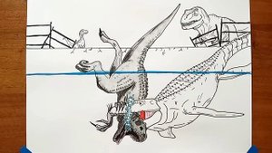 T-Rex & Blue & Mosasaurus vs Indominus Rex Drawing | Jurassic World | Fan art