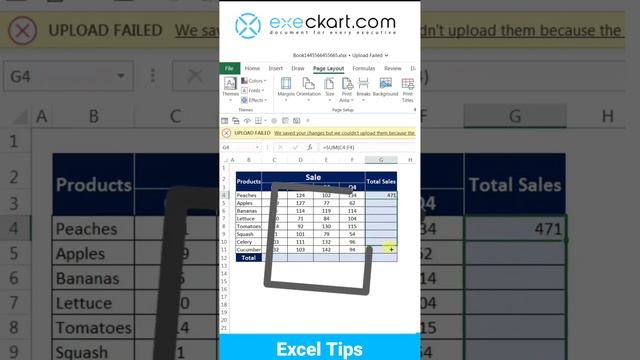 Auto sum with shortcut key | execkart excel tips #shortvideo