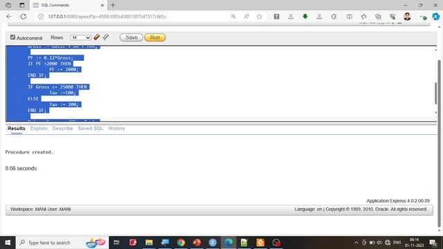 BCA III Sem DBMS Lab Part B 6 : PL SQL Procedure to calculate salary of employee