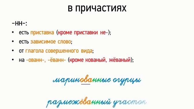 Правописание Н, НН в причастиях (7 класс, видеоурок-презентация)