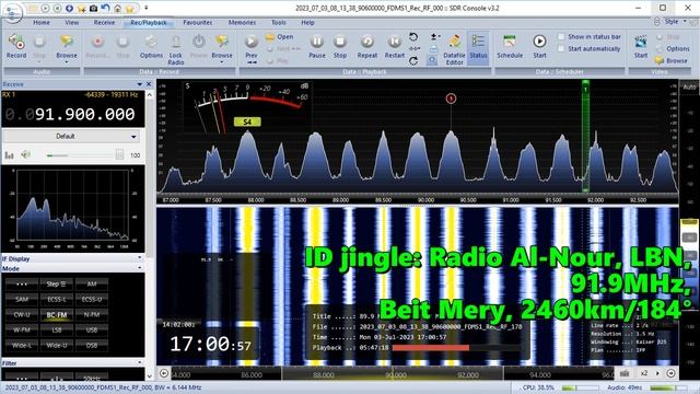 03.07.2023 13:59UTC, [Es], Radio Al-Nour, Ливан, 91.9МГц, 2460км