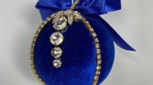 ?ЁЛОЧНЫЕ ШАРЫ РУЧНОЙ РАБОТЫ (СИНИЙ БАРХАТ)?НАБОР 4 ШТ?