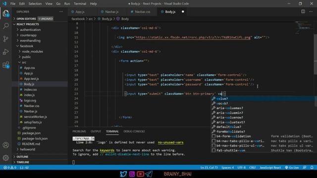 Project - 3 Facebook Part II ll React JS full Playlist 2022 ll Brainy Bhai