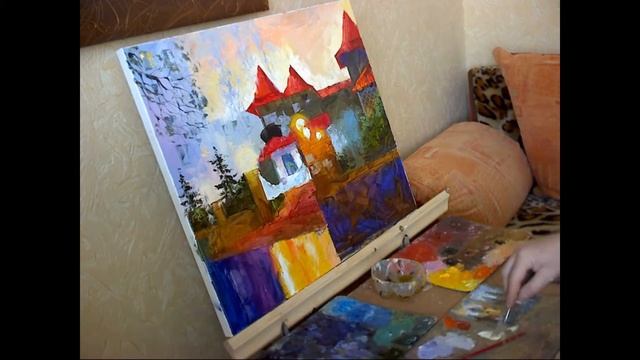 Видеоурок живопись картина: Старая башня  Video lesson painting picture: Old tower oil on canvas
