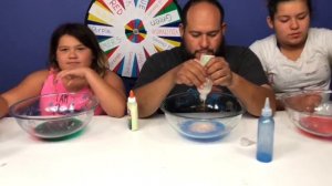 3 COLORS OF GLUE SLIME CHALLENGE MYSTERY WHEEL OF SLIME EDITION WITH OUR DAD PART 2!
