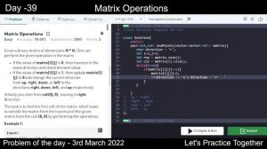 Matrix Operations | Problem of the Day | 3rd March | Let's practice together | gfg | Code India Cod