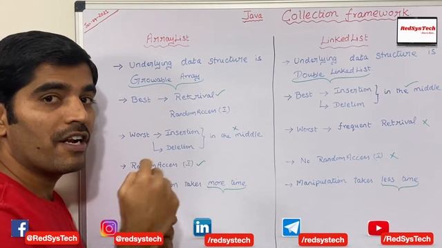 # 108 ArrayList vs LinkedList in Java | Differences between ArrayList and LinkedList|Java|RedSysTec