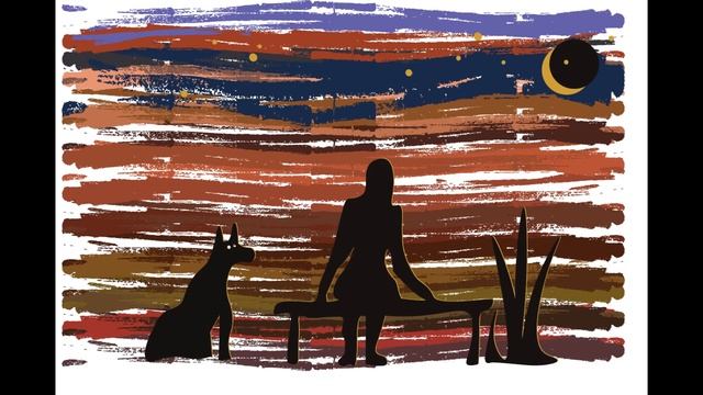 как нарисовать интерьерную картину.собака и человек смотрят на луну.как рисовать в Adobe Illustrato смотреть онлайн