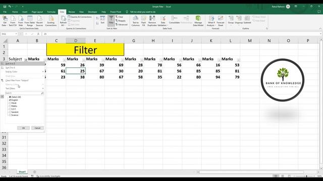 How To use Filter Function in Excel. (Hindi) Simple Filter Function. Basic Excel. @bankofknowladge