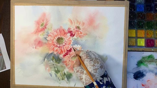 How To Do Gerbera Daisy In Watercolor - Step By Step Tutorial смотреть онлайн