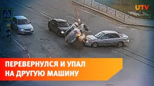 В Башкирии машина перевернулась и  упала на другой автомобиль